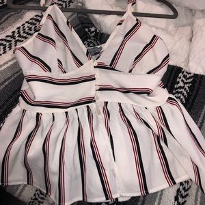 White/red/black striped button down tank
